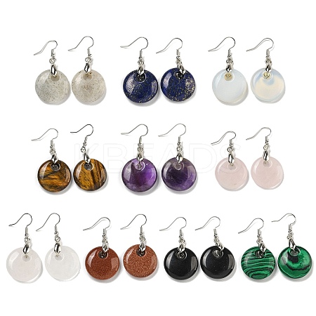 Rack Plating Brass Flat Round Dangle Earrings for Women EJEW-B064-01P-1