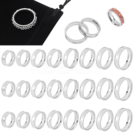 Unicraftale 24Pcs 8 Size 201 Stainless Steel Grooved Finger Ring Settings STAS-UN0041-46P-1