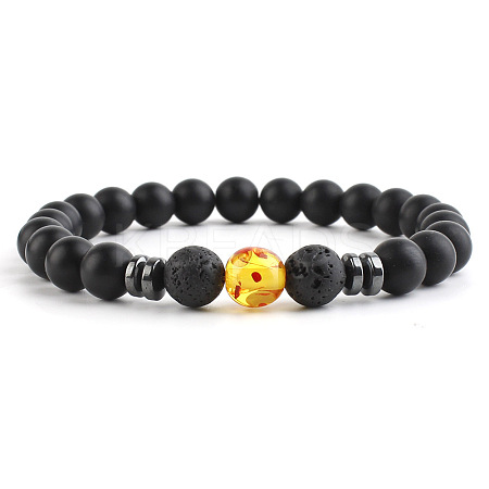 Round Synthetic Amber Beaded Stretch Bracelets for Women Men XP2963-1-1