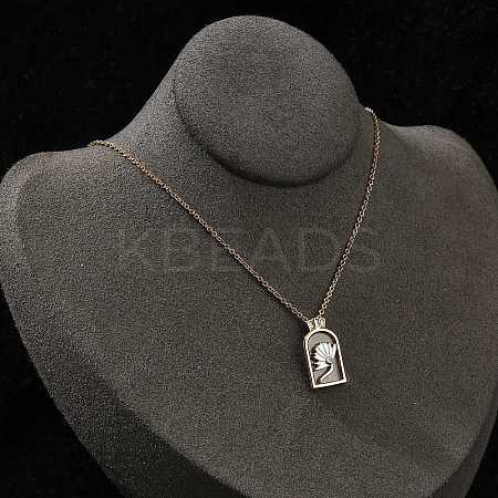 Arch with Flower Brass Enamel Pendant Necklaces NJEW-H051-06G-1