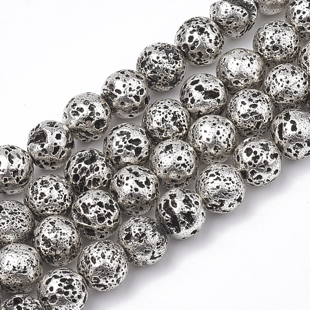 Electroplated Natural Lava Rock Beads Strands G-T098-01D-10-1