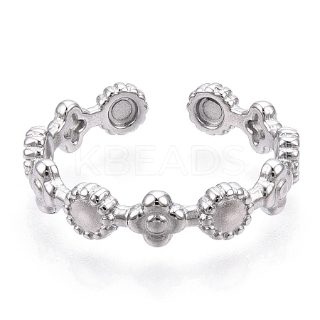 Non-Tarnish 304 Stainless Steel Flower & Flat Round Wrap Open Cuff Ring RJEW-T023-75P-1