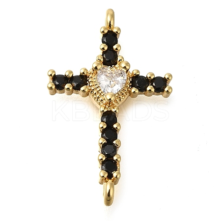 Brass Pave Black & Clear Cubic Zirconia Connector Charms KK-M101-02A-G01-1