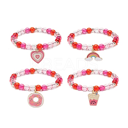 4Pcs 4 Style Acrylic Round Beaded Stretch Bracelets Set BJEW-JB08926-02-1