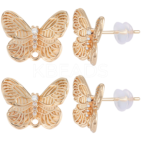 8Pcs Butterfly Brass Rhinestone Stud Earring Findings for Women EJEW-BBC0001-91-1