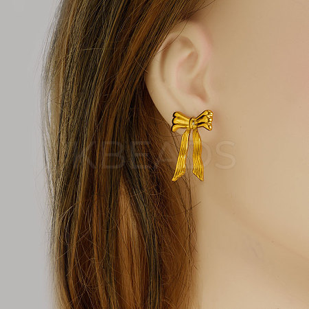 304 Stainless Steel Bowknot Stud Earrings OE8955-2-1