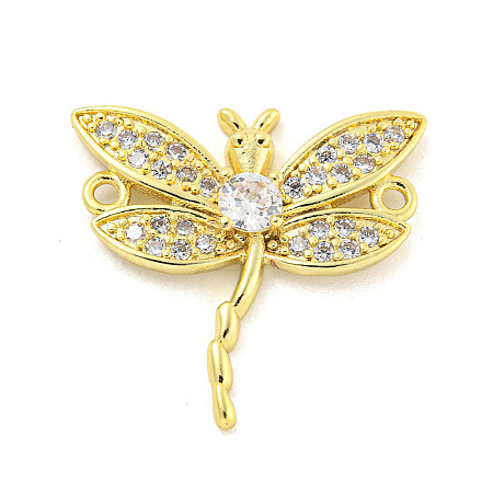Rack Plating Brass Pave Clear Cubic Zirconia Dragonfly Connector Charms KK-P270-19G-1