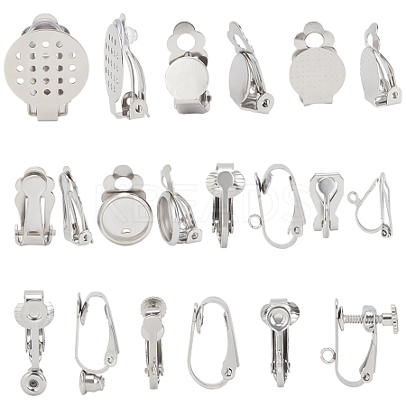 36Pcs 9 Style 304 Stainless Steel Clip-on Earring Findings STAS-SC0003-70-1