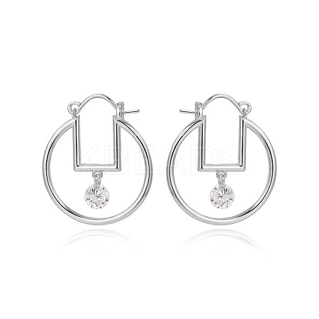 Brass & Clear Cubic Zirconia Hoop Earrings FS-WG3D18D-01-1