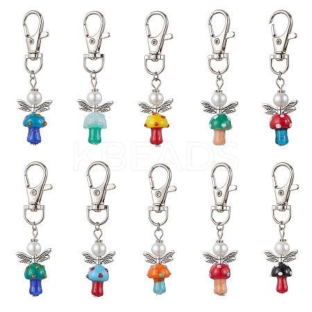 10Pcs Mushroom Angel Glass Pearl & Lampwork Pendant Decorations HJEW-MZ00232-1