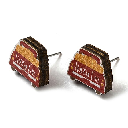 Wood Stud Earrings EJEW-Z054-01J-1