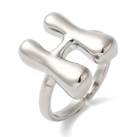 Initials Brass Open Cuff Ring for Women RJEW-N046-02H-P-1