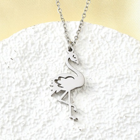 304 Stainless Steel Flamingo Shaped Pendant Cable Chain Necklaces for Women Men NJEW-Q032-02A-P-1