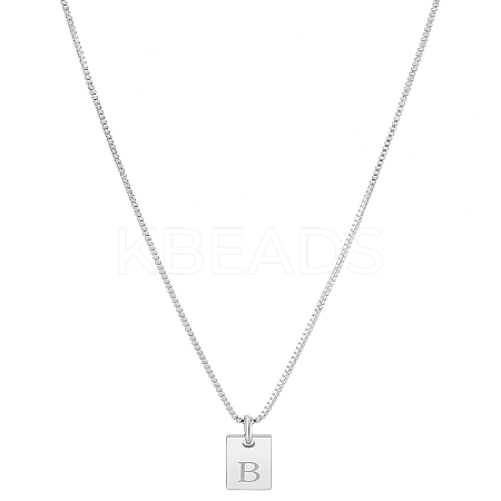 1Pc Stainless Steel Letter Rectangle Pendant Necklaces NJEW-LP0001-34B-P-1