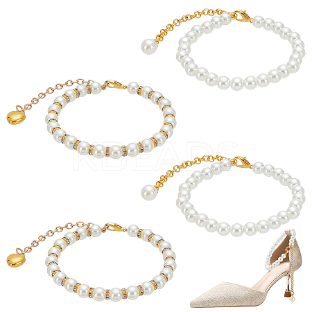 2 Pairs 2 Styles Women's Detachable ABS Plastic Imitation Pearl Beaded Shoe Laces for High Heels DIY-PH0022-88B-1