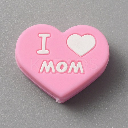 Heart with Word I Love Mom Silicone Beads LS-SIL-WH0001-61H-1
