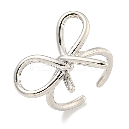 Rack Plating Brass Bowknot Open Cuff Rings for Women RJEW-F162-09P-1