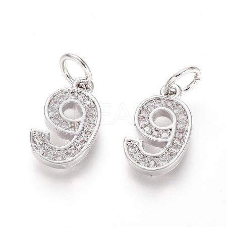 Brass Micro Pave Clear Cubic Zirconia Charms ZIRC-L092-09-P-1