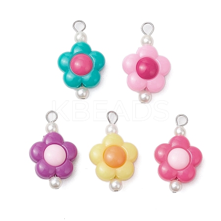 Two Tone Opaque Acrylic Beads with 304 Stainless Steel Flat Head Pins Pendants PALLOY-JF03483-02-1
