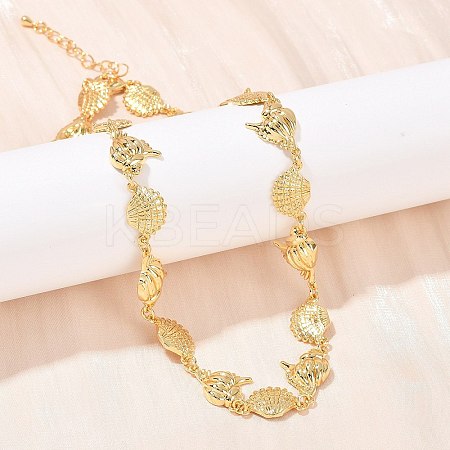 Summer Beach Brass Conch & Shell Shape Link Chain Necklaces NJEW-L051-01G-1