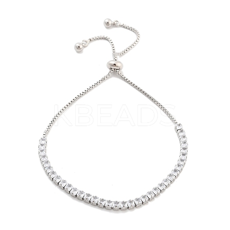 Brass Pave Clear Cubic Zirconia Square Box Chain Slider Bracelets BJEW-YWC0002-10A-P-1