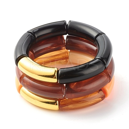 Chunky Acrylic & CCB Plastic Curved Tube Beads Stretch Bracelets Set for Women BJEW-JB07318-1