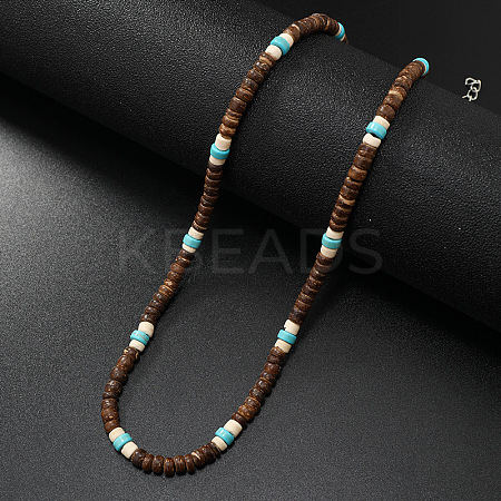 Retro Men's Coconut & Synthetic Turquoise & Shell Heishi Beaded Necklaces OX2630-1-1