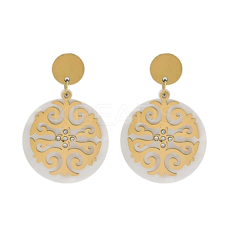 Ion Plating(IP) 304 Stainless Steel Flat Round Stud Earrings for Women EJEW-K281-24G-1