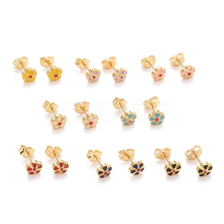 304 Stainless Steel Enamel with Glitter Stud Earrings EJEW-B009-26G-1