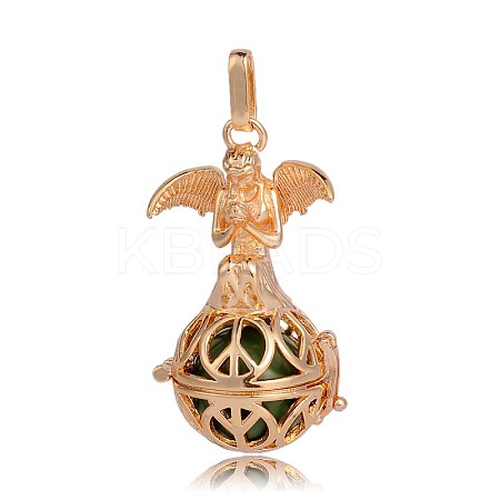 Golden Plated Brass Hollow Round Cage Pendants KK-J251-08G-1