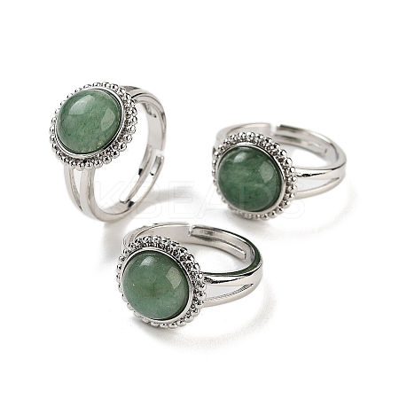 Natural Green Aventurine Round Adjustable Rings RJEW-K271-02P-05-1