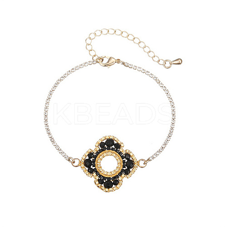 Glass Seed Beaded Flower Link Bracelet with Golden Stainless Steel Chains EZ8902-2-1