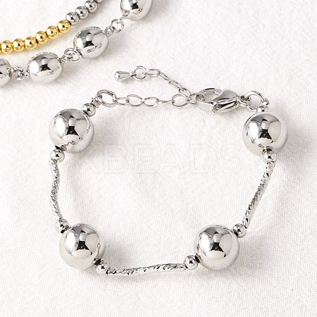 Brass Round Beaded Link  Bracelets for Women LS-BJEW-S159-02A-P-1