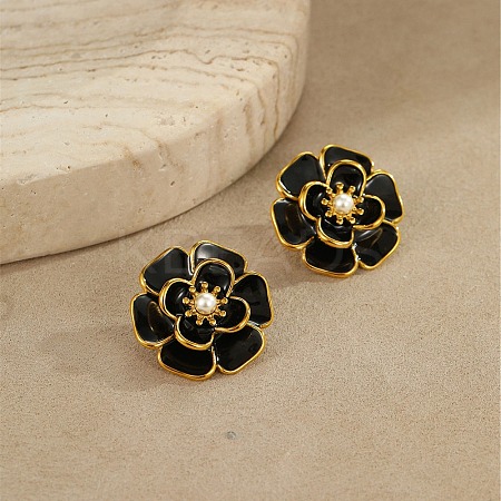 304 Stainless Steel Flower Stud Earrings LS-EJEW-A147-03G-1