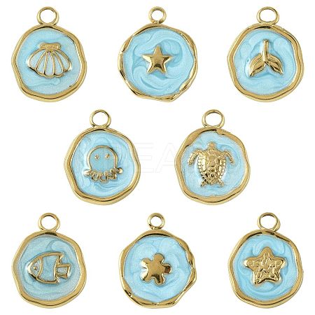 8Pcs 8 Styles Marine Animal 304 Stainless Steel Pendants STAS-FS0002-13-1