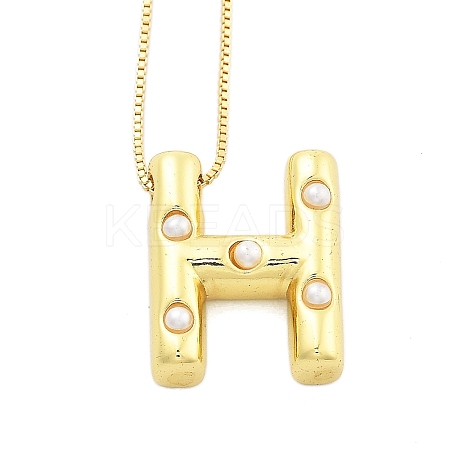 Brass & Plastic Pearl Letter Pendant Box Chain Necklaces for Women NJEW-U017-01G-08-1
