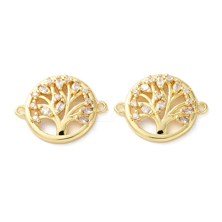 Rack Plating Brass Cubic Zirconia Tree of Life Connector Charm KK-C084-07A-G-1