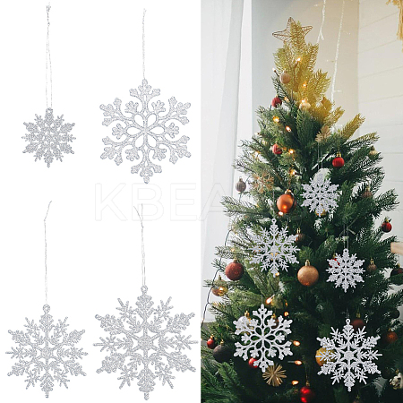 36Pcs Glitter Christmas Snowflake Plastic Hanging Ornaments HJEW-GF0001-64A-1