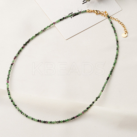Natural Ruby in Zoisite Faceted Round Beaded Necklaces GJ4349-3-1