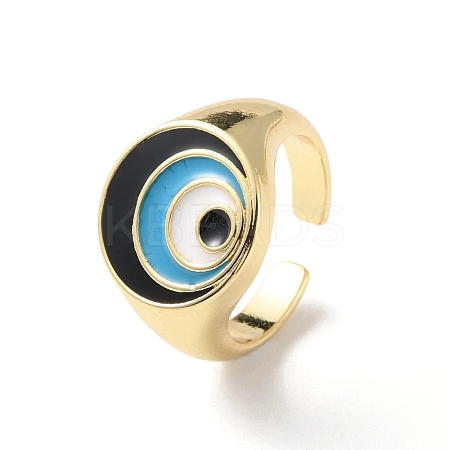 Evil Eye Rack Plating Brass Enamel Cuff Ring for Women RJEW-F143-05G-01-1