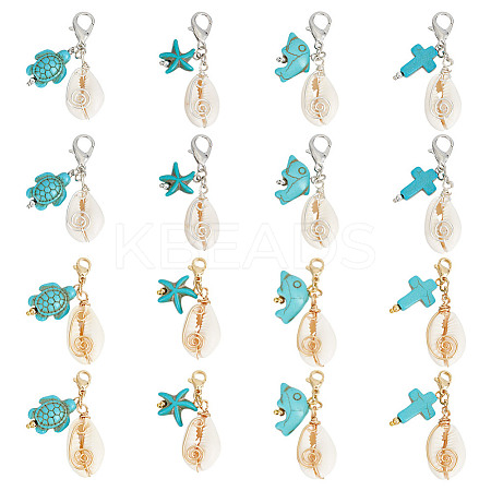 16Pcs 8 Styles Natural Shell Pendant Decorations HJEW-GO00214-1