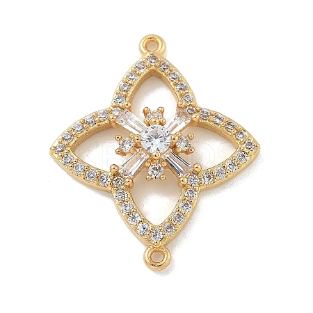 Rack Plating Brass Clear Cubic Zirconia Flower Connector Charms KK-A234-063G-1