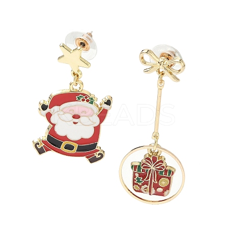 Christmas Alloy Enamel Dangle Stud Earrings EJEW-F399-04B-G-1