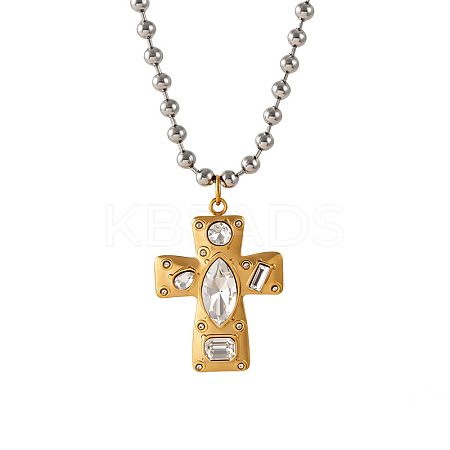 304 Stainless Steel Pave Clear Cubic Zirconia Geometric Pendant Necklaces WG22380-02-1