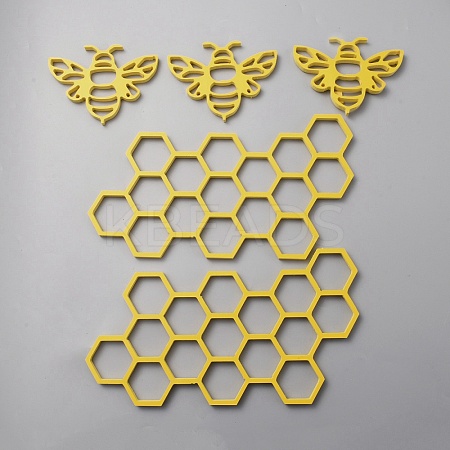 PVC Plastic Farmhouse Honey Bee & Honey Comb Wall Decorations AJEW-WH0347-97A-1