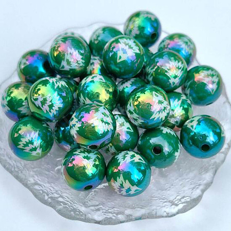 Christmas Theme UV Plating Acrylic Round Beads OACR-ZX006-32A-02-1
