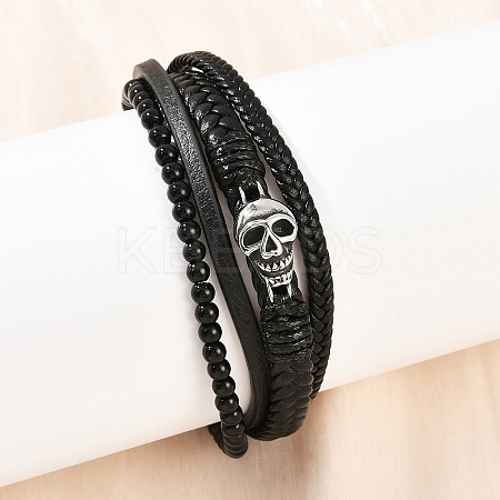 Microfiber Leather & Glass Multi-strand Bracelets for Men Women BJEW-H631-04B-AS-1