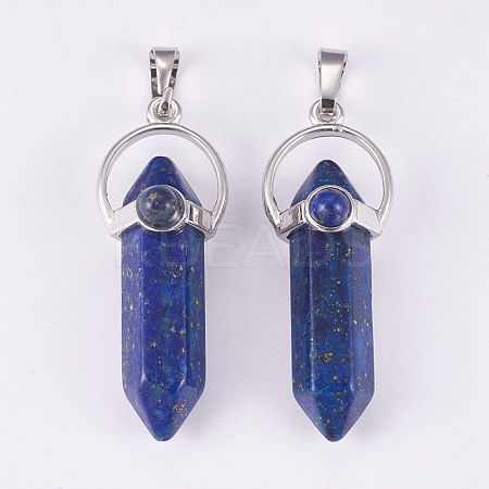Natural Lapis Lazuli Double Terminated Pointed Pendants G-P373-B02-1