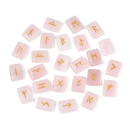 25Pcs Rectangle Natural Rose Quartz Rune Stones with Elder Futhark Alphabet Engraved G-T142-37-1