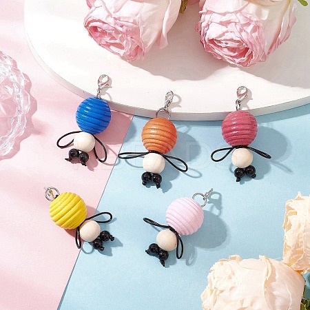 Bee Wood & ABS Plastic Imitation Pearl Beads Pendant Decorations HJEW-JM03219-1